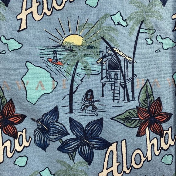 Croft & Barrow Button Up Shirt L Men Blue Short Sleeve Cotton Island Print Aloha - Picture 4 of 9